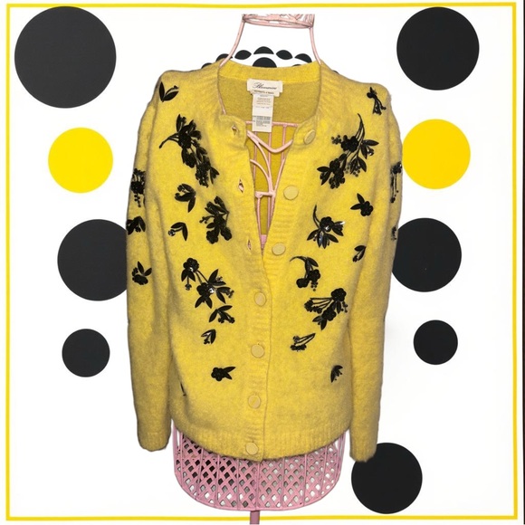 Blumarine Floral Embellished Yellow Mohair Cardigan!